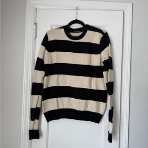 Brandy Melville Navy and Cream Striped Crewneck Sweater